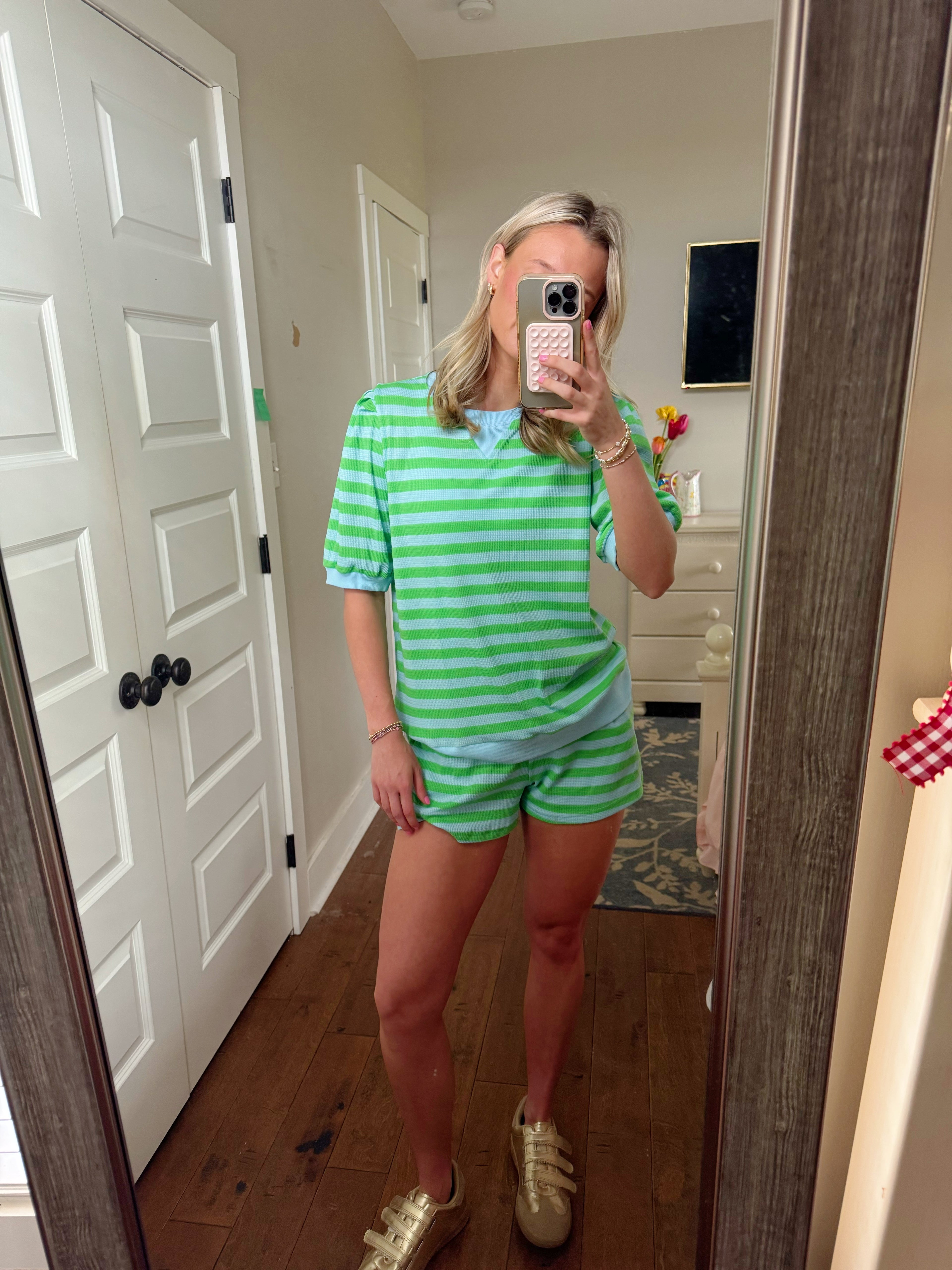 Lagoon Striped Puff Top