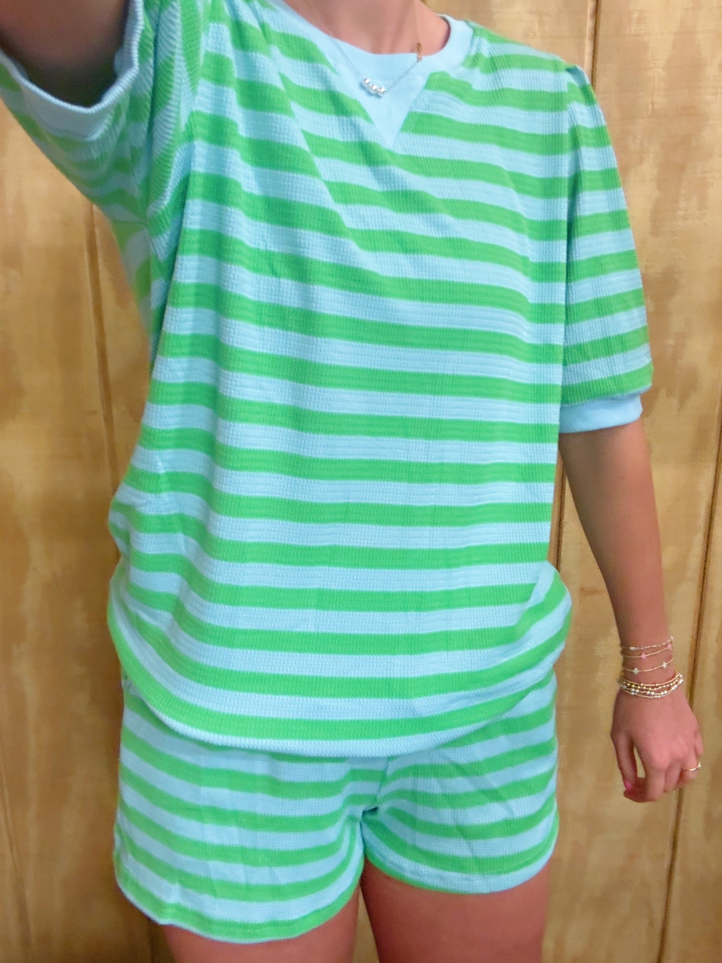 Lagoon Striped Puff Top