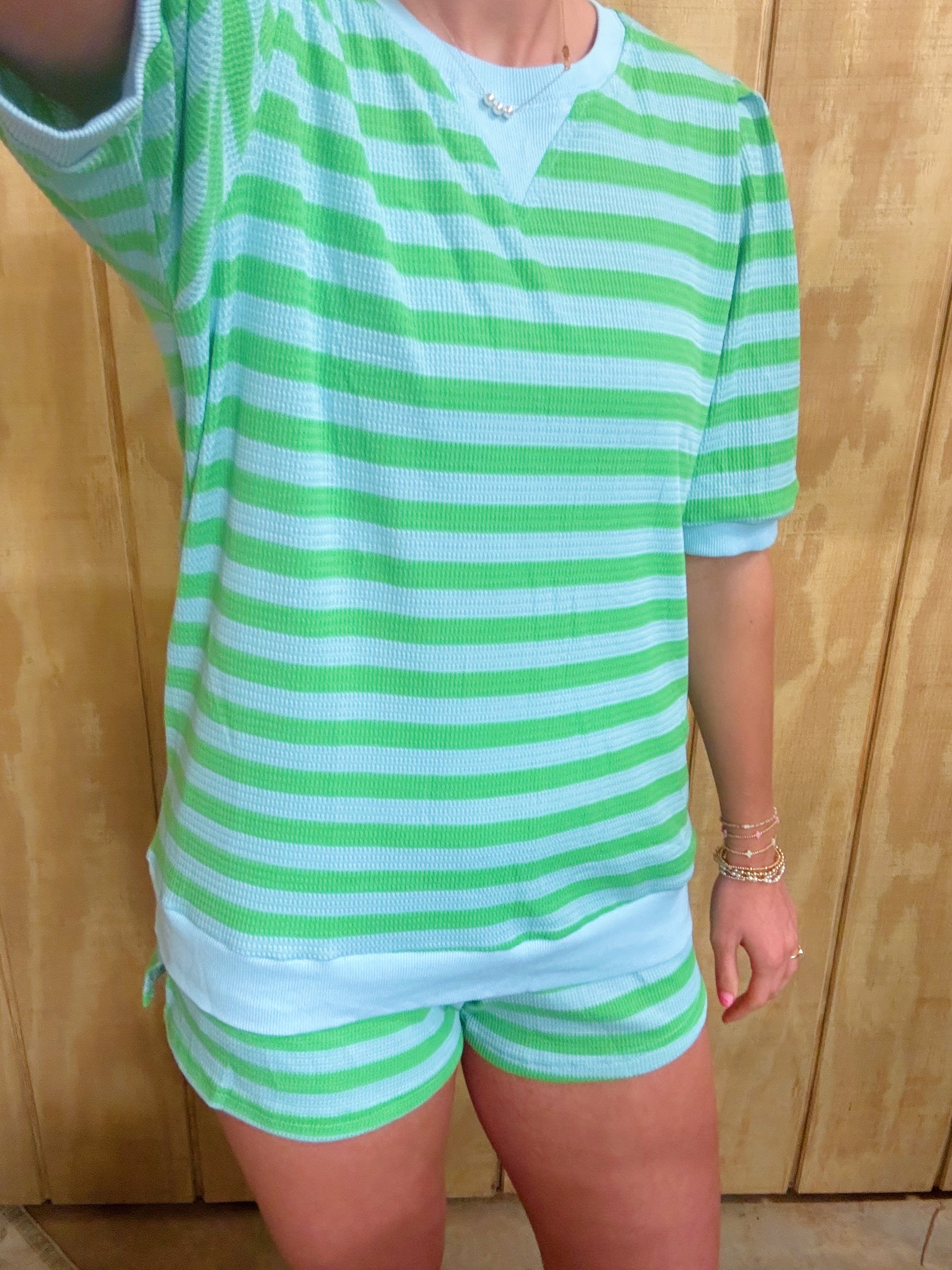 Lagoon Striped Puff Top