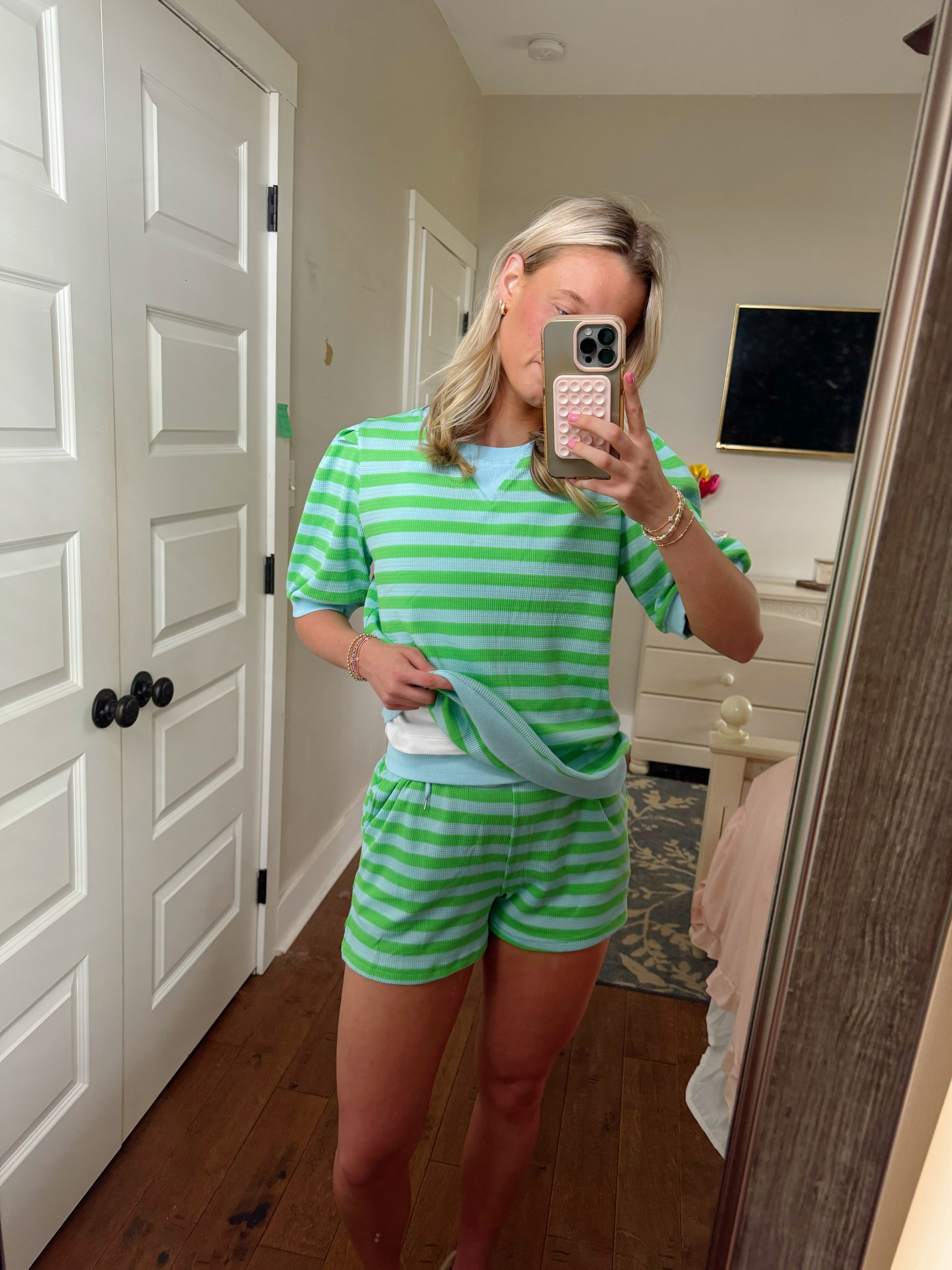 Lagoon Striped Puff Top